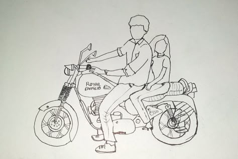 Couples Sketch, Ride Drawing, Aesthetic Instagram Accounts, Bike Couple, Mini Polaroid, Bike Drawing, Bike Sketch, Couple Sketch, Easy Love Drawings