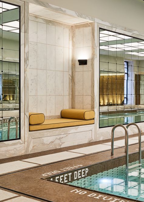 Andre Mellone Crafts Glamorous Interiors Inspired by Art Deco at 25 Park Row - Galerie Planning Organisation, Sitting Nook, Pool Inspiration, Inside Pool, Woolworth Building, Art Deco Hotel, Upper House, Glamorous Interiors, Light Panels