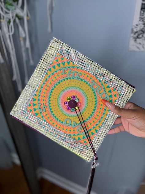 Grad Cap Ideas Album Covers, Album Cover Grad Cap, Graduation Cap Designs Album Covers, Jhene Aiko Graduation Cap, Album Graduation Cap, Album Cover Graduation Cap, Trip Album Cover, College Cap Decorations, Highschool Dream