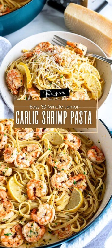 Easy 30-Minute Lemon Garlic Shrimp Pasta – Tastilly Lemon Garlic Shrimp Linguini, Pasta Shrimp Recipes, Shrimp And Pasta Recipes, Shrimp Recipes Pasta, Shrimp Scampi Linguine, Shrimp Pasta Dishes, Lemon Shrimp Pasta, Shrimp Pasta Recipes Easy, Lemon Garlic Shrimp Pasta