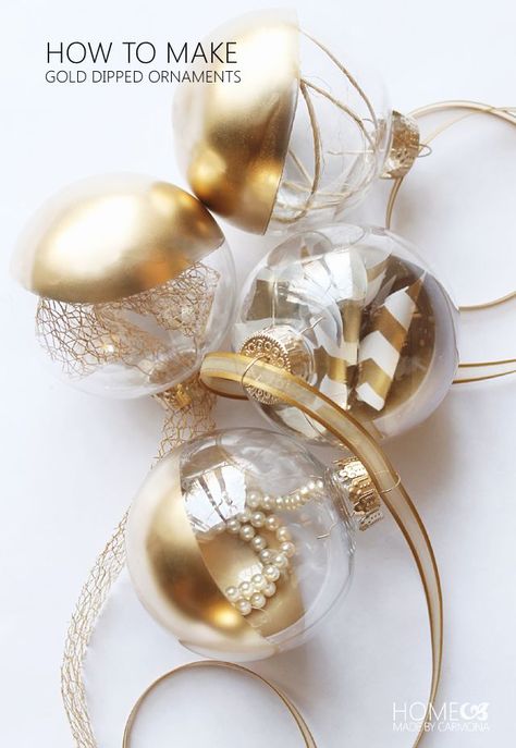 How to make gold dipped ornaments for $1 !!! Christmas Abbott, Christmas Stockings Diy, Gold Christmas Decorations, Diy Ornaments, Navidad Diy, Gold Diy, Wrapping Ideas, Noel Christmas, Elegant Christmas