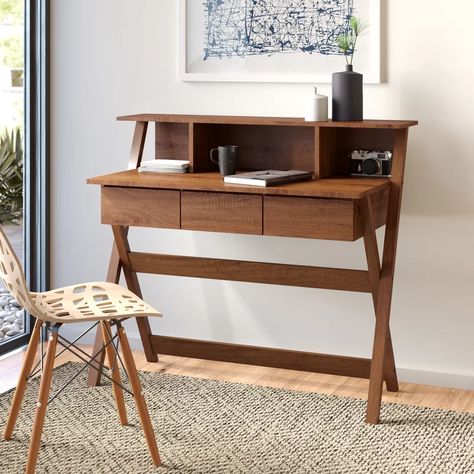 Wood Secretary Desk, Industrial Lofts, Desk Nightstand, Desk Wood, Contemporary Desk, Business From Home, Secretary Desk, Big Desk, Secretary Desks