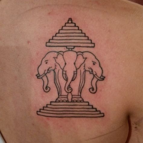 Laos three headed elephant tattoo by Paul Loh, owner of 407 Tattoo Studio #laos #tattoo #laostattoo #threeheadedelephant #elephant #elephanttattoo #tattoo #tattoos #paullohtattoos #ihatepaulloh #407tattoo #407tattoostudio Laos Buddha Tattoo, 3 Headed Elephant Tattoo Laos, Lao Buddha Tattoo, Laos Elephant Tattoo, Lao Elephant Tattoo, Laos Tattoo Ideas, Laos Tattoos For Women, Three Headed Elephant Tattoo, Laotian Tattoo