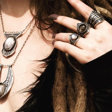 Witch Rings Aesthetic, Chunky Goth Jewelry, Handmade Metal Witchy Jewelry, Occult Aesthetic, Cottage Witch Aesthetic, Occult Jewelry, Occult Earrings, Witch Core, W.i.t.c.h Aesthetic