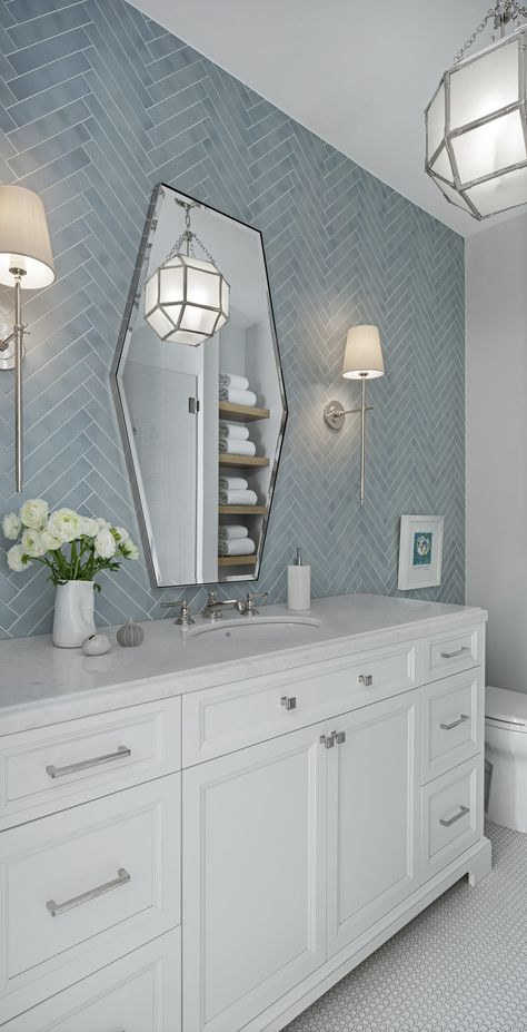 Built to Entertain - Inside Design Tile Modern Coastal Bathroom, Beach House Bathroom, Shingle Style Homes, Ann Sacks, Coastal Bathrooms, Inside Design, Blue Bathroom, Bathroom Renos, House Bathroom