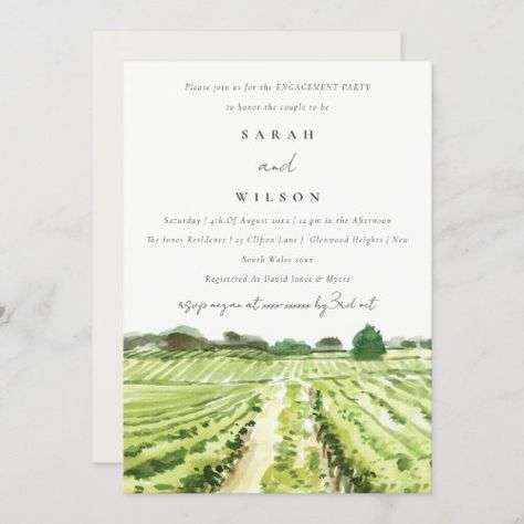 $2.72 | Watercolor Green Winery Vineyard Engagement Invite #vineyard, simple minimal, winery, destination wedding, watercolor, modern elegant, napa valley, tuscan, script calligraphy, wine tasting Wine Bridal Shower Invitations, Rehearsal Dinner Invite, Winery Vineyard, Bridal Shower Wine, Wedding Rehearsal Dinner Invitations, Watercolor Green, Rehearsal Dinner Invitations, Save The Date Card, Couple Shower