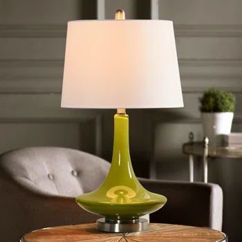 Wade Logan® Beresford 26" Table Lamp | Wayfair Table Lamp Glass, Green Table Lamp, Green Lamp, Lighting Plan, Metal Fabric, Fixture Table, Lamp Glass, Green Table, Lamp For Bedroom