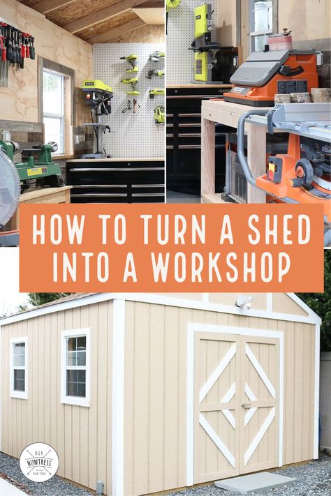 Build your own shed from the bottom up and turn it into a workshop. When you don't have a garage or dedicated workshop space, a shed as a workshop is a great alternative! #workshopspace #DIYworkshop Backyard Workshop, Diy Sheds, Sheds Ideas Backyard, Diy Shed Kits, Shed Workshop, Work Shop Building, Mobile Home Exteriors, Workshop Shed, Build A Shed