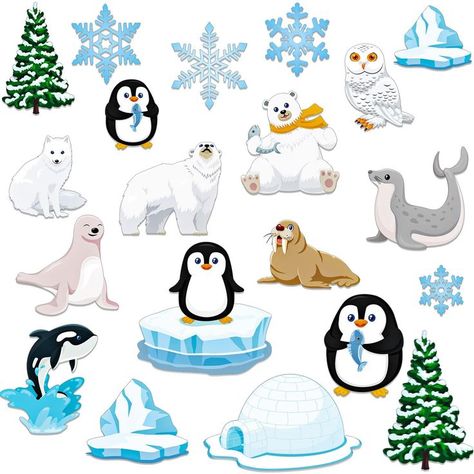 48 Pieces Winter Cutouts Christmas Classroom Bulletin Border Decoration with Glue Point Snowflake Penguin Snowman Cutouts for Winter Xmas Bulletin Board Classroom Home Office Decor (Animal) Winter Classroom Decorations, Winter Crafts Preschool, Winter Party Themes, Penguin Theme, Border Decoration, Board Classroom, Snowflake Cutouts, Animal Cutouts, Winter Classroom