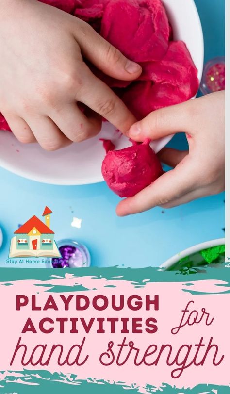 Here is a playdough hand strengthening activity, an engaging and fun-filled method to help preschoolers build their hand muscles. This activity is specially designed to strengthen hand muscles for writing, a critical skill that they will need as they progress in their educational path. By using specific exercises to squeeze, roll, and mold the playdough, children put their fine motor skills to the test while strengthening the muscles in the hand. Playdoh Fine Motor Activities, Play Doh Fine Motor Activities, Hand Strengthening Activities For Kids, Strengthen Hands For Writing, Play Doh Hand Strengthening, Hand Strengthening Activities, Easy Homemade Playdough Recipe, Clay Activity, Hand Strengthening