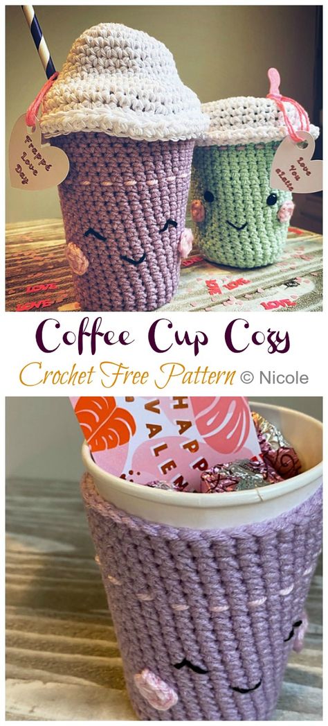 Sweet Coffee Cup Cozy Crochet Free Patterns - Crochet & Knitting Cup Cozy Crochet, Coffee Cozy Pattern, Cup Cozy Crochet Pattern, Cup Cozy Pattern, Crochet Mug Cozy, Crochet Coffee Cozy, Wire Jewelry Patterns, Crochet Cup Cozy, Coffee Cup Cozy