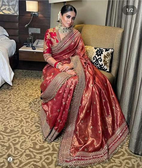 Sabyasachi Bridal Red, Red Saree Wedding, Latest Bridal Lehenga Designs, Saree Ideas, Red Bridal Dress, Trendy Outfits Indian, Indian Bridal Sarees, Indian Bride Outfits, Bridal Lehenga Collection