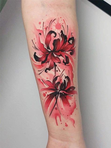 Rebirth Tattoos, Mother Tattoos For Children, Watercolor Tattoo Ideas, Fox Tattoo Design, Small Shoulder Tattoos, Blue Rose Tattoos, Spider Lily, Floral Tattoo Sleeve, Tattoo Now