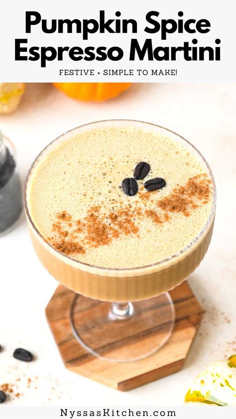 This pumpkin spice espresso martini recipe is a delightful fall inspired twist on a classic cocktail that we all know and love. Made with vodka, coffee liqueur, cold brew or espresso, REAL pumpkin, and pumpkin pie spice. The perfect creamy pumpkin spice cocktail to enjoy all fall long! Easily made dairy free by opting for a dairy free creamer. Fall Kahlua Drinks, White Pumpkin Martini, Pumpkin Baileys Cocktail, Vanilla Pumpkin Spice Espresso Martini, Pumpkin Cream Espresso Martini, Pumpkin Chai Martini, Fall Expresso Martini, Pumpkin Rum Chata Drink, Pumpkin Spice Espresso Martini Recipe