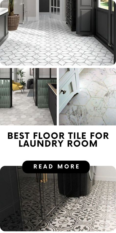 Plan your laundry room makeover with our selection of the best floor tiles. Discover stylish, durable options that stand up to moisture and traffic, and refresh your space Patterned Tile Floor Laundry Rooms, Laundry Floor Tile Ideas, Tiled Laundry Room Floor, Mud Room Floors Ideas, Laundry Room With Black Floor, Black Laundry Room Floor, Utility Room Flooring Ideas, Laundry Room Tiles Floor, Utility Flooring Ideas