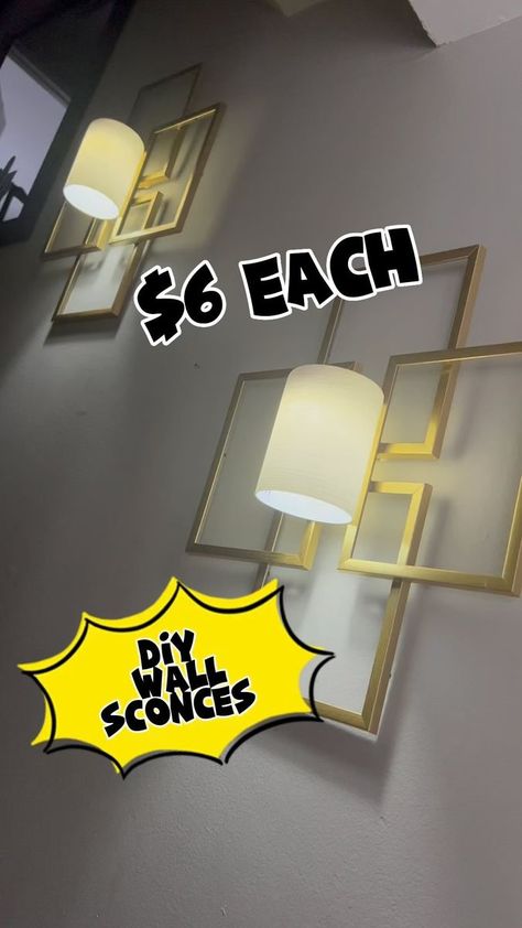 How To Make Wall Sconces, Dollar Tree Light Fixture, Diy Scones Light, Diy Sconces Ideas, Dyi Wall Lamps, Diy Wall Sconces Dollar Tree, Diy Wall Sconces, Light Wall Art, Diy Light Fixtures