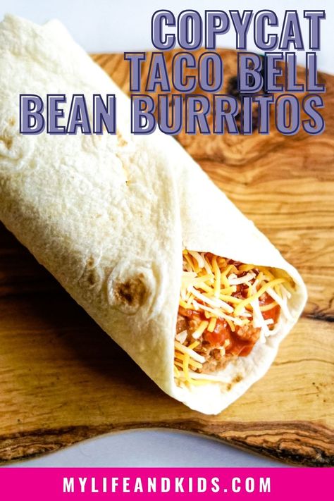 This copycat Taco Bell Recipe for Bean Burritos (with red sauce) tastes exactly like the real thing. Bonus - you don't have to drive to Taco Bell, and you can make batches in advance to toss in the freezer. Taco Bell Bean Burrito, Taco Bell Recipe, Bean Burritos Recipe, Taco Bell Sauce, Bean And Cheese Burrito, Taco Pizza Recipes, Copycat Taco Bell, Red Sauce Recipe, Taco Bell Recipes