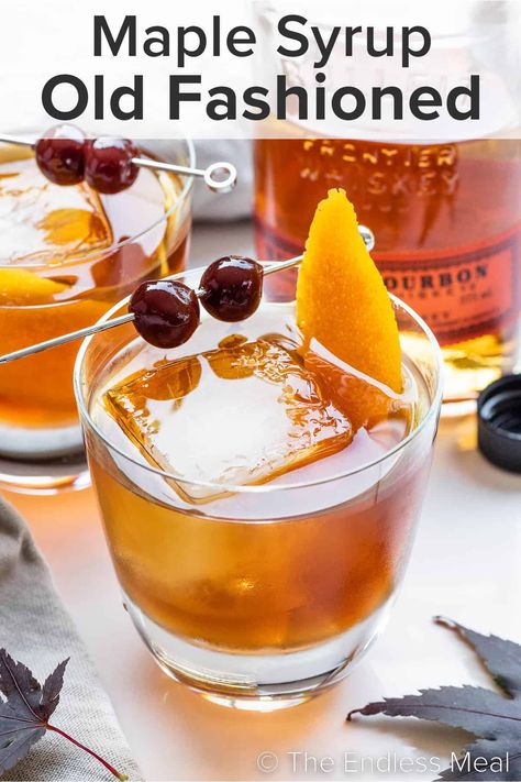 Maple Old Fashioned - The Endless Meal® Maple Old Fashioned Cocktail, Maple Bacon Old Fashioned, Brandy Old Fashioned Recipes, Maple Bourbon Old Fashioned, Maple Old Fashioned Recipes Cocktail, Fall Old Fashioned, Old Fashioned Recipes Cocktail, Unique Alcoholic Drinks, Maple Old Fashioned