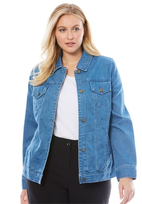 Jessica London Womens Plus Size Classic Cotton Denim Jacket Medium *** You can get more details by clicking on the image.(It is Amazon affiliate link) #WomenPlusSizeClothingIdeas Denim Jackets For Women, Casual Denim Jacket, Plus Size Denim, Fall Jeans, Plus Size Brands, Classic Denim Jacket, Jean Jacket Women, Plus Size Outerwear, Plus Size Coats