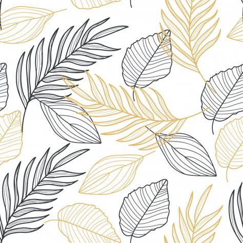 Palm leaves gold line hand drawn seamless pattern Premium Vector Rose Gold Texture, Neon Backgrounds, Lines Pattern, Tassen Design, Leaf Drawing, Line Pattern, Paint Background, Peel Stick Wallpaper, Leaves Pattern