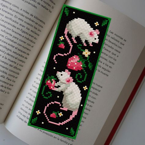 If the Strawberry Mice cross-stitch pattern seems too big or if you’re unsure about starting it, i have the perfect alternative for you: a charming cross-stitch bookmark pattern. Just look at how adorable they are! #tourmalinepattern #crossstitchpattern #crossstitch #embroidery #floralcrossstitch #cozyplace #summervibes #summerembroidery #garden #springembroidery #xstitch #xstitchpattern #funnycrossstitch #funnyembroidery #rat #cottagecore #farmhouse #strawberry #mouse #mice #bookmark #boo... Mice Embroidery, Strawberry Mice, Summer Bookmarks, Bookmarks Ideas, Bookmark Cross Stitch Pattern, Bookmark Cross Stitch, Cross Stitch Bookmark, Stitch Bookmark, Bookmark Pattern