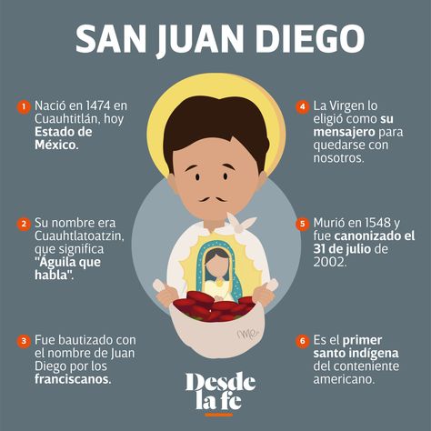 5 cosas que podemos aprender de San Juan Diego | Desde la Fe Spanish Holidays, Catholic Pictures, Juan Diego, Post Quotes, Holy Family, Learning Spanish, Catholic Faith, Faith In God, First Communion