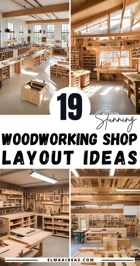 Discover 19 creative woodworking shop layout ideas that maximize space and efficiency. Whether you're a beginner or an experienced woodworker, these layouts will inspire your next project. From compact designs for small workshops to spacious setups for large operations, find the perfect arrangement to suit your needs. Explore tips on tool placement, workbench locations, and storage solutions to create an organized woodworking environment. Transform your shop into a functional workspace with these innovative ideas. Cabinet Shop Layout, Wood Shop Design Ideas, Wood Shop Layout Ideas, Tiny Workshop Ideas, Wood Working Shops Ideas, Wood Shop Layout Floor Plans, Wood Working Ideas For Home, 30x40 Pole Barn Garage, Small Shop Layout