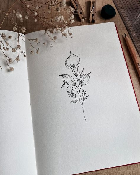 Calla Lily Line Tattoo, Calla Lily And Rose Tattoo, Dainty Calla Lily Tattoo, Calililly Flower Drawing, Calla Lily Line Art, Calla Lily Tattoo Design, Calla Lily Bouquet Tattoo, Calls Lily Tattoo, Alcatraz Flower Tattoo