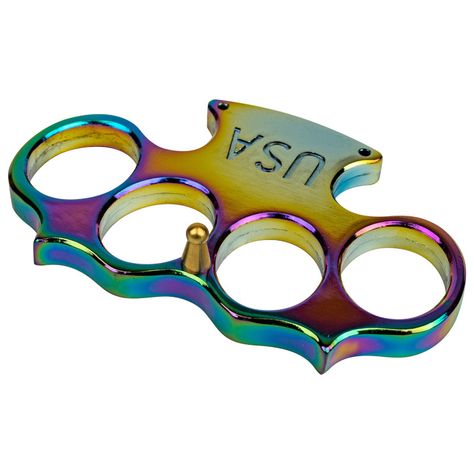 This is the Heavy Duty Paperweight Buckle Knuckle Duster with a Titanium Rainbow color finish. This knuckle comes complete with four finger Features: Knuckle Material : Alloy Total Length : 4.50 Inches Finger Holes Dimensions: 1.1 X 1 inch. Color: Titanium Rainbow. Thickness: 1/2 inch. Weight : 0.41 l Price: 4.49$ #buckle #knuckles #duster Knuckle Duster, Photo Frame Gallery, Dusters, Rainbow Color, Self Defense, Paper Weights, Rainbow Colors, 1 Inch, Heavy Duty