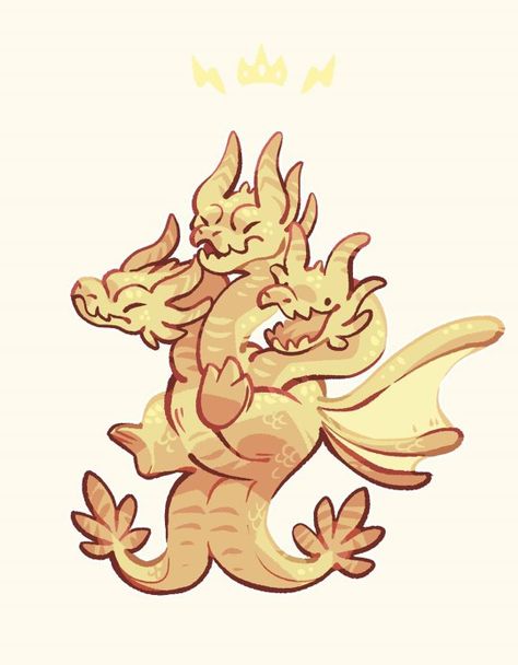 Small Dragon Art, King Ghidorah Art, Cute Creature Concept Art, Chibi Creatures, Cute Dragon Art, Godzilla Kaiju, Mythical Creature Art, Chibi Dragon, King Ghidorah