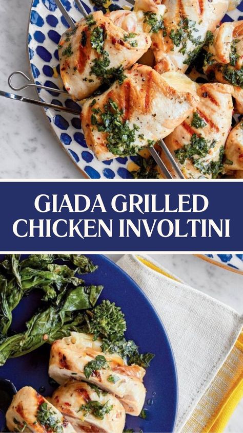 Giada Grilled Chicken Involtini Moes Adobo Chicken Recipe, Giada Appetizers, Adobo Chicken Recipe, Chicken Involtini, Chicken Breast Cutlets, Flavorful Grilled Chicken, Giada Recipes, Chicken Breast Cutlet, Chicken Roll Ups