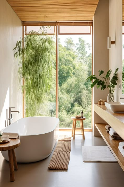 Step into tranquility with our organic modern bathroom ideas, blending nature-inspired elements with sleek design. Click to transform your mundane space into a serene oasis. Organic Bathroom Design, Basement Sauna, Statement Bathroom, Sauna Bathroom, Japanese Style Bathroom, Organic Bathroom, Organic Modern Bathroom, Apocalypse Landscape, Spacious Bathroom