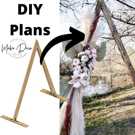 Wood Triangle Backdrop, How To Build A Triangle Wedding Arch, Triangle Arch Decoration Wedding, Diy Triangle Wedding Arch Plans, Boho Fall Mini Session, Diy Triangle Arch, Diy Triangle Wedding Arch, A Frame Wedding Arch, Wood Triangle Arch