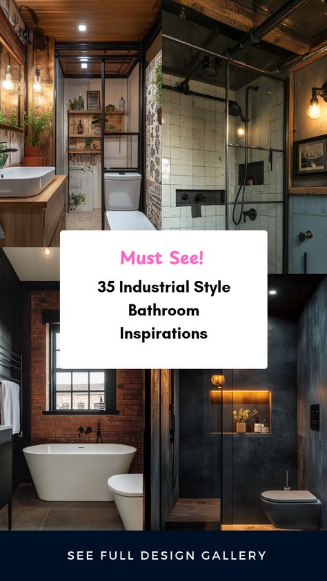 Looking for fresh ideas to transform your bathroom? Explore these 35 industrial style bathroom inspirations that cater to a minimalist aesthetic with raw materials and sleek metal fixtures. Perfect for homeowners wanting to embrace a rustic yet modern flair, these designs will help you capture the essence of industrial décor. From exposed pipes and wooden accents to concrete finishes and open shelving, each suggestion provides an opening to a unique space that balances functionality and design beautifully. Ideal for DIY enthusiasts and renovation fans alike! Industrial Basement Bathroom, Industrial Farmhouse Bathroom Ideas, Industrial Style Bathroom Ideas, Industrial Bathroom Ideas, Steampunk Bathroom, Industrial Farmhouse Bathroom, Industrial Bathroom Design, Industrial Basement, Industrial Style Bathroom