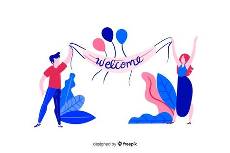 Flat design colorful characters welcomin... | Free Vector #Freepik #freevector #business #people #design #technology Travel Humor Quotes, Welcome Post, Colorful Characters, Web Design Mobile, Welcome Design, Photography Apps, Graphic Editing, Animation Design, Card Illustration