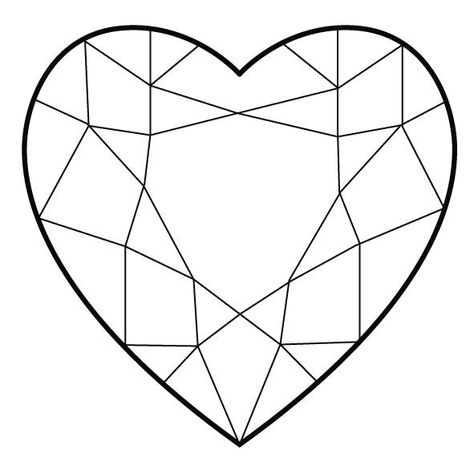 Diamond Illustration, Diamond Tattoo Designs, Drawing Heart, Heart Geometric, Gem Drawing, Jewel Drawing, Geometric Coloring Pages, Crystal Drawing, Diamond Tattoos