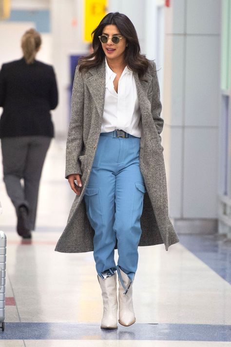 Nyc October, Jfk Airport, Jean Top, Priyanka Chopra, Out And About, I Dress, What To Wear, Celebrity Style, Duster Coat