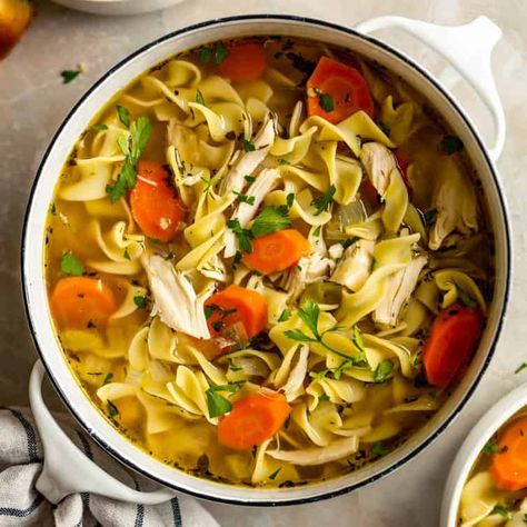 Homestyle Chicken Noodle Soup | Brown Eyed Baker Homestyle Chicken Noodle Soup, Chicken Noodle Soup Recipe Homemade, Best Chicken Noodle Soup, Brown Eyed Baker, Chelsea's Messy Apron, Chicken Noodle Recipes, Chicken Noodle Soup Homemade, Noodle Soup Recipes, Soup Recipes Chicken Noodle