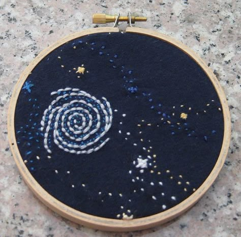 mini galaxy hand embroidery by crazybutcute, via Flickr Crewel Embroidery Kits, Learn Embroidery, Silk Ribbon Embroidery, Crewel Embroidery, Hand Embroidery Stitches, Embroidery Inspiration, Embroidery Tutorials, Ribbon Embroidery, Embroidery Techniques