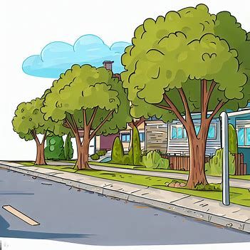 one side of a street in a neighborhood with a sidewalk and trees that look happy cartoon style - Image Creator from Microsoft Bing Comic Setup, Street Corner Drawing, Where The Sidewalk Ends Illustrations, Sidewalk Drawing, Neighborhood Drawing, Cartoon Background House, Cartoon Neighborhood Background, Cartoon Street, Cartoon House Background Night