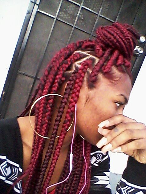 Red Box braids Blonde Braids Hairstyles, Red And Blonde Braids, Burgundy Box Braids, Hair Styles Medium, Red Braids, Red Box Braids, Box Braids Pictures, Hair Braid Designs, Red And Blonde