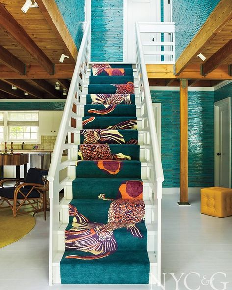 emma gardner design on Instagram: “Just out in @cottagesgardens, our custom runner in this beautifully adventurous project in @snedenslanding landing - working with the super…” The Endless Summer, Baby Fish, Beach Cottage Decor, Home Aesthetic, Home Decorating Ideas, Aesthetic Home, Carpet Stairs, Stair Runner, Eclectic Home