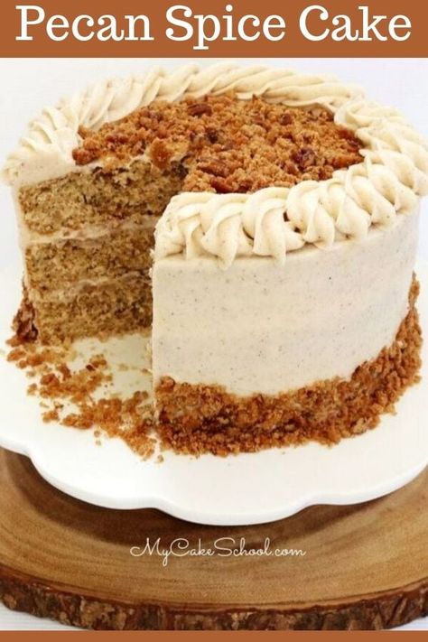 Moist and flavorful spice cake with a pecan streusel topping! So delicious any time of year but I love it for fall gatherings! Pecan Spice Cake, Spice Layer Cake, Caramel Apple Spice Cake, Spice Cake Recipe, Caramel Apple Spice, Fall Cake Recipes, Apple Spice Cake, Spice Cake Recipes, School Cake