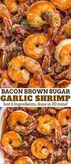 Bacon Brown Sugar Garlic Shrimp, the best shrimp appetizer you’ll ever eat with only 4 Ingredients. Sticky, crispy, sweet and garlicky, the PERFECT weeknight meal. | #bacon #shrimp #garlic #brownsugar #dinnerthendessert #easyrecipes Bacon Shrimp, Seafood Dinner Party, Shrimp Appetizer, Brown Sugar Bacon, Shrimp Appetizers, Bacon Appetizers, Shrimp Dinner, Shrimp Recipes For Dinner, Shrimp Recipes Easy