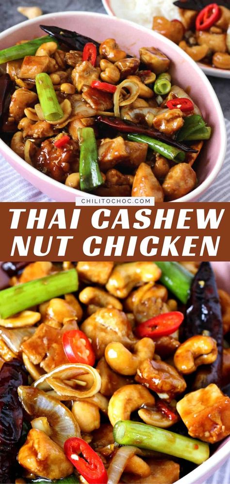 Sweet Stir Fry, Cashew Nut Chicken, Spicy Cashew Chicken, Thai Cashew Chicken, Stir Fry Chicken, Chicken Cashew Stir Fry, Cashew Recipes, Cashew Chicken Recipe, Spicy Cashews