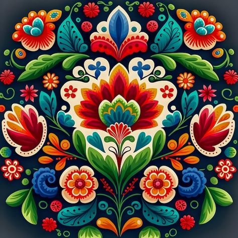 Polish Folk Flowers, Rikshaw Art Bangladesh, Folkart Patterns, Mexican Folk Art Flowers, Folk Flowers, Garden Mural, Arte Folk, Traditional Tattoo Sleeve, Polish Folk