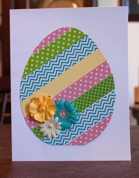 Washi Tape Easter Cards, Easter Egg Cards Handmade, Easy Easter Cards To Make, Easter Homemade Cards, Homemade Easter Cards, Easy Easter Cards, Easter Egg Cards, Diy Easter Cards, Egg Card