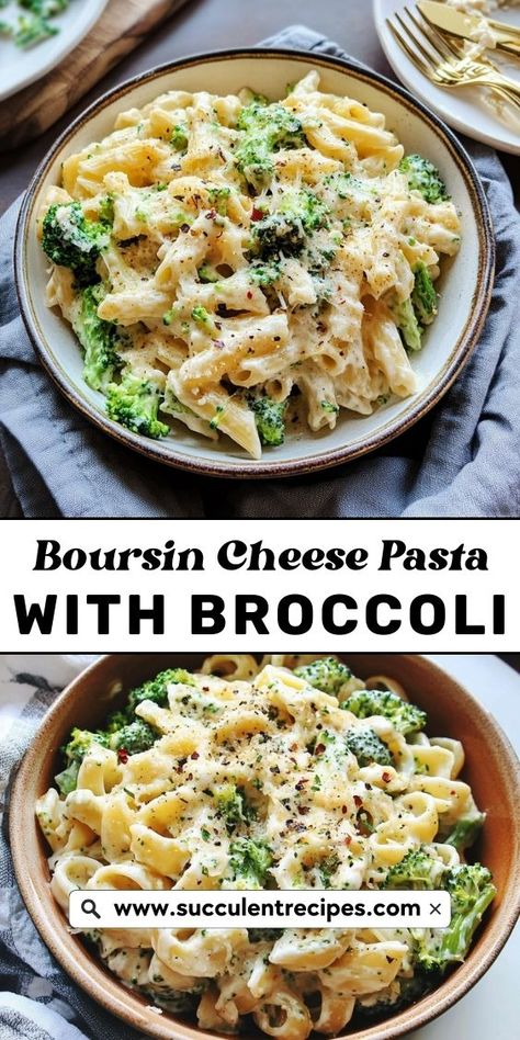 Boursin Cheese Recipes Broccoli, Boursin Cheese Broccoli, Pasta With Broccoli And Cauliflower, Boursin Cheese Pasta With Spinach, Boursin Broccoli Pasta Bake, Boursin Pasta Recipe Tiktok, Boisin Cheese Recipes, Meals With Boursin Cheese, Broccoli Ricotta Pasta