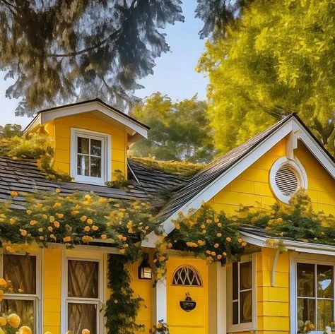 Nature Cute Vibes on Instagram: "Yellow Home Vibes 💛  📸: @lulumoonowlbooks" Yellow Nature Aesthetic, Slowliving Aesthetic, Cottagecore Maximalist, Riverside Cottage, Digital Mixed Media, Malibu Beach House, Building Inspiration, Home Aesthetics, Hygge Style