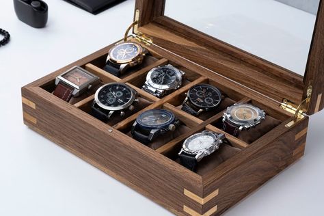 Watch Box Glass Lid Watch Display Box Watch Box for Men - Etsy Personalized Watch Box, Watch Box For Men, Personalized Watch, Mens Watch Box, Watch Storage, Watch Display, Design Apartment, Custom Watch, Watch Box